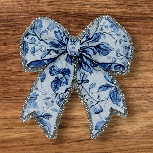 Blue Floral Bow Acrylic Flatback