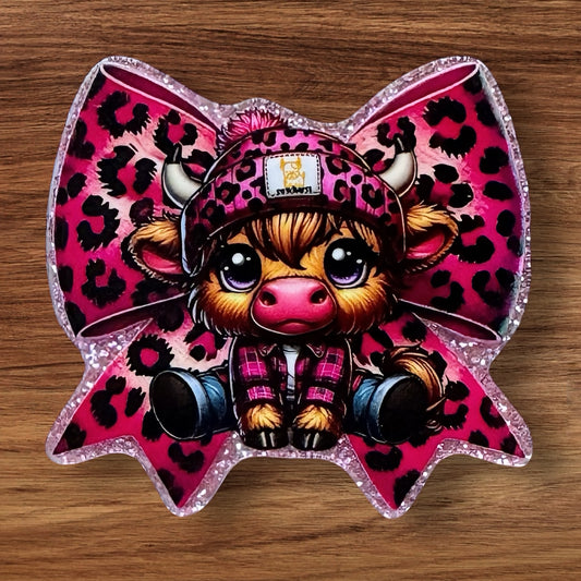 Bow With Cow Acrylic Flatback