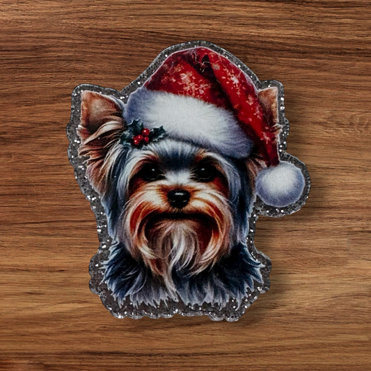 Yorkie In Santa Hat Acrylic Flatback