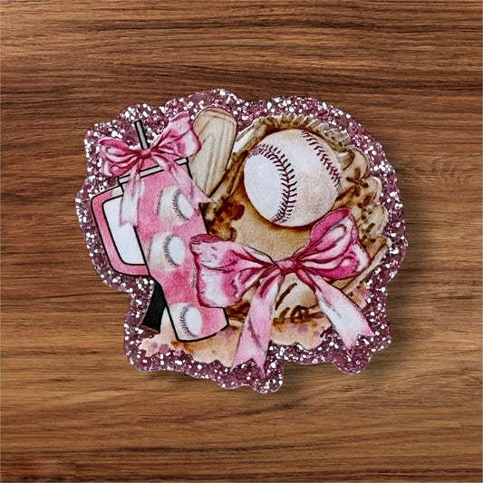Softball & Bows Acrylic Flatback