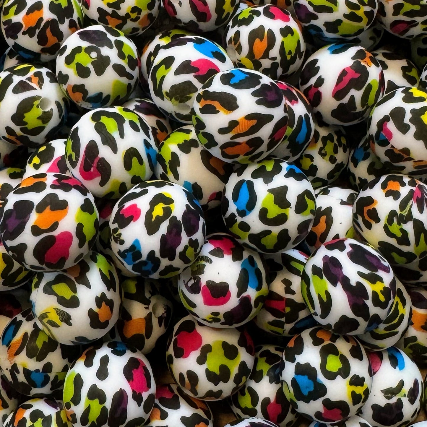 Neon Leopard Print 15mm Silicone Bead