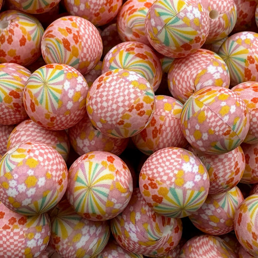 15mm Checkered Boho Silicone Bead