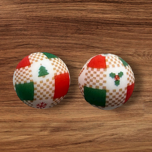15mm Plaid Christmas Silicone Bead