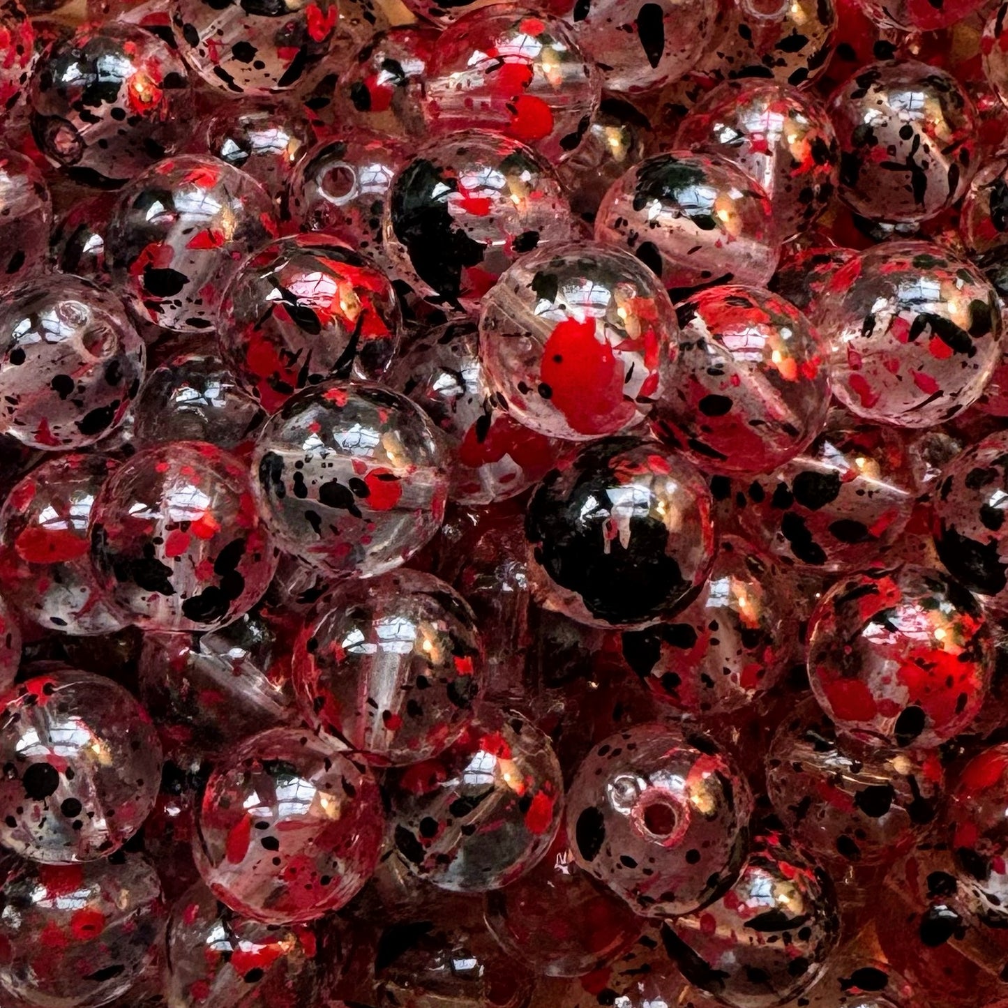 16mm Red & Black Splatter Acrylic Beads