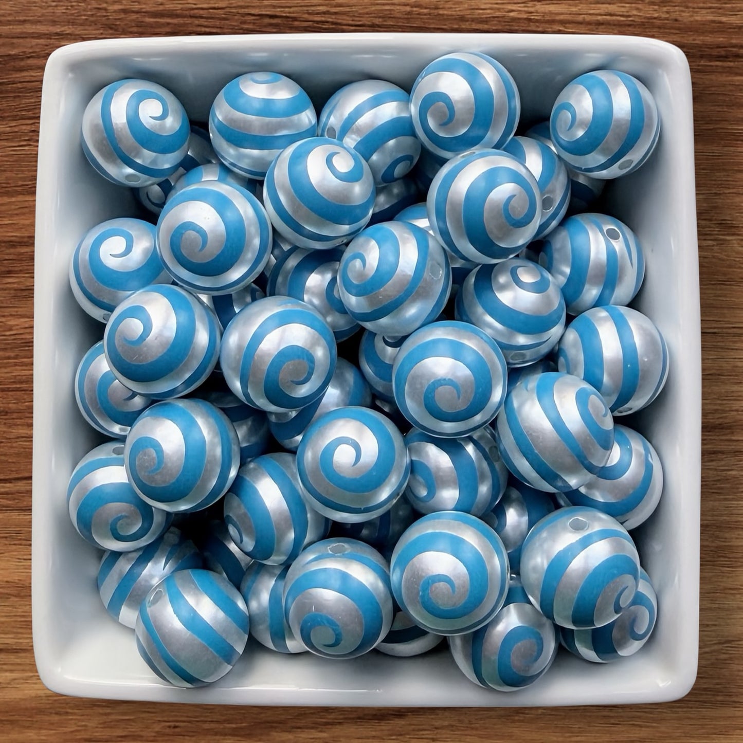 16mm Silver & Blue Swirl Acrylic Bead