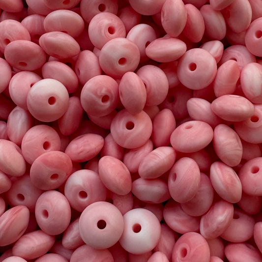 12mm Marble Pink Silicone Lentil Bead