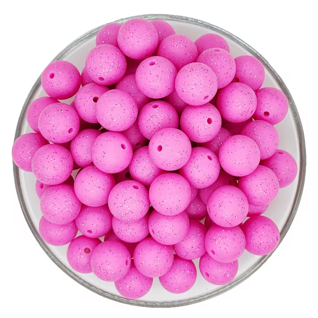 15mm Pink Glitter Silicone Bead