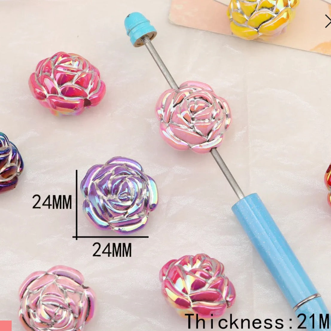 24mm Acrylic Rose Beads