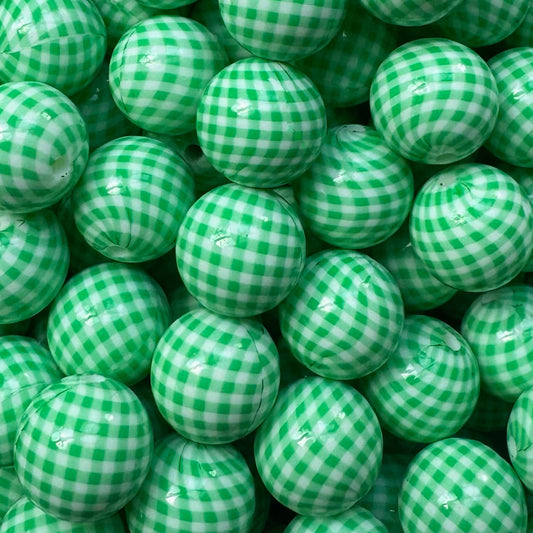 15mm Green Gingham Silicone Bead
