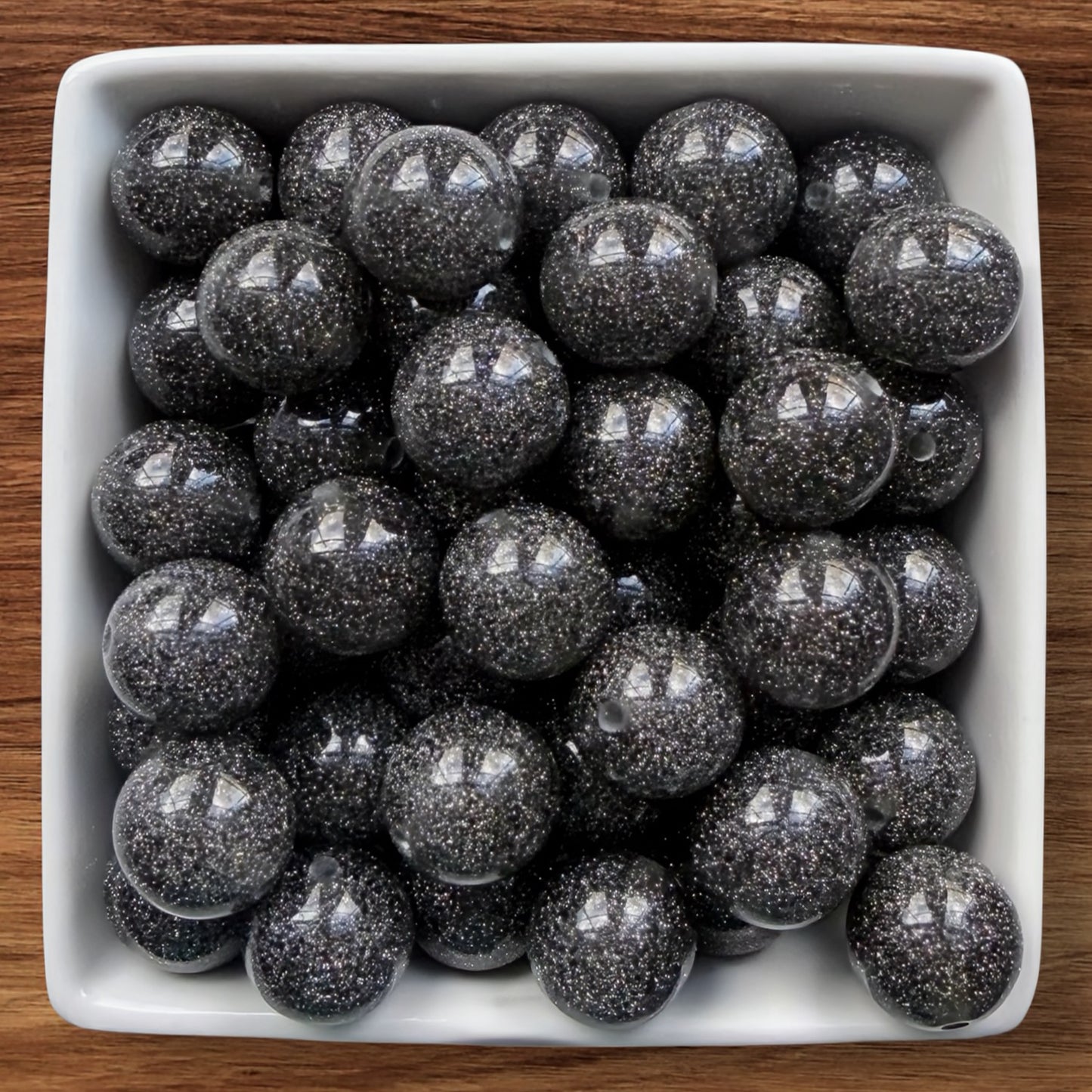 16mm Black Glitter Acrylic Bead