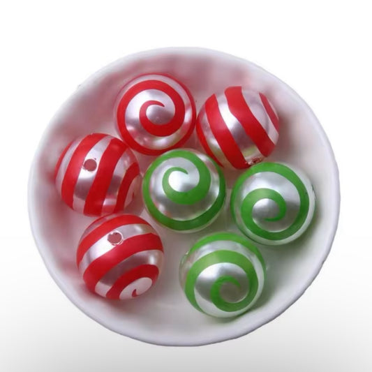 20mm Red & Green Swirl Beads