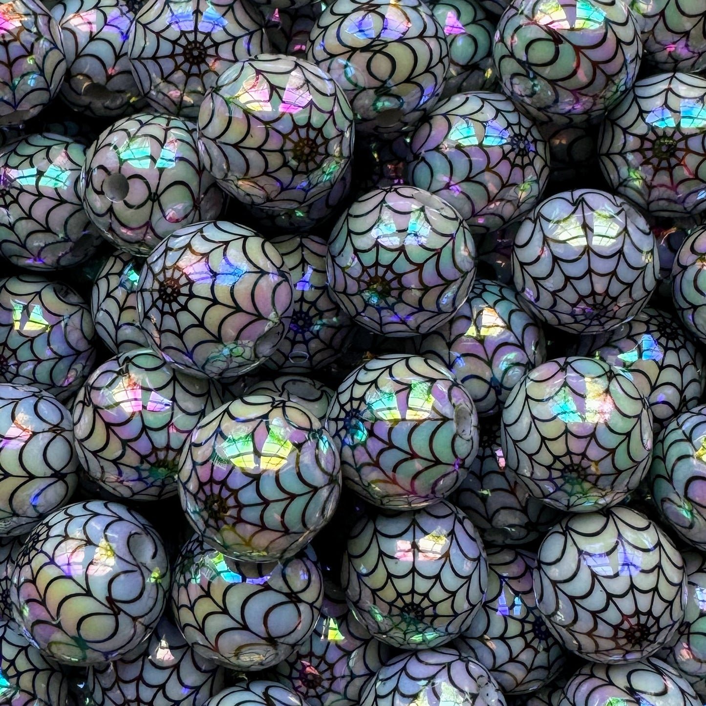 16mm Iridescent  Spiderweb Acrylic Beads