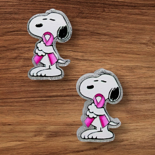 White Dog With Pink Ribbon Acrylic Focal