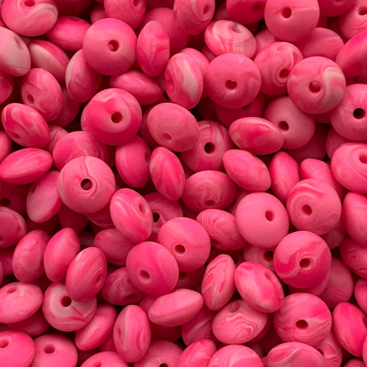 12mm Marble Pink Silicone Lentil Bead