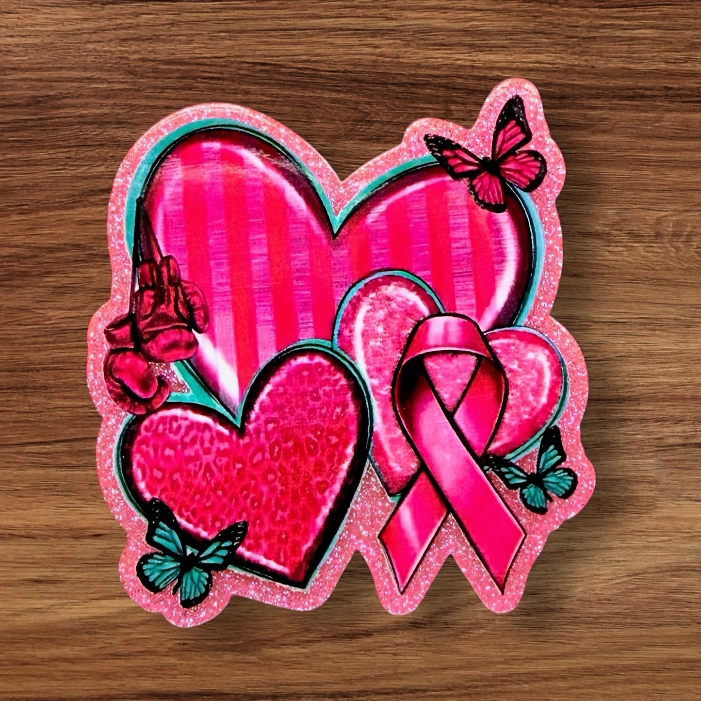 Hearts & Pink Ribbon Acrylic Flatback
