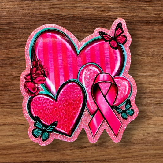 Hearts & Pink Ribbon Acrylic Flatback