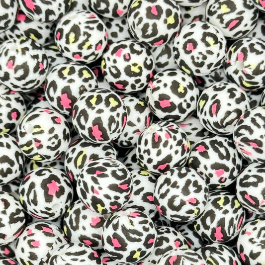 15mm Colorful Snow Leopard Silicone Bead