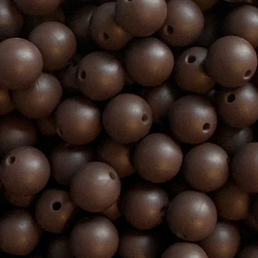 15mm Coffee Brown Silicone Bead