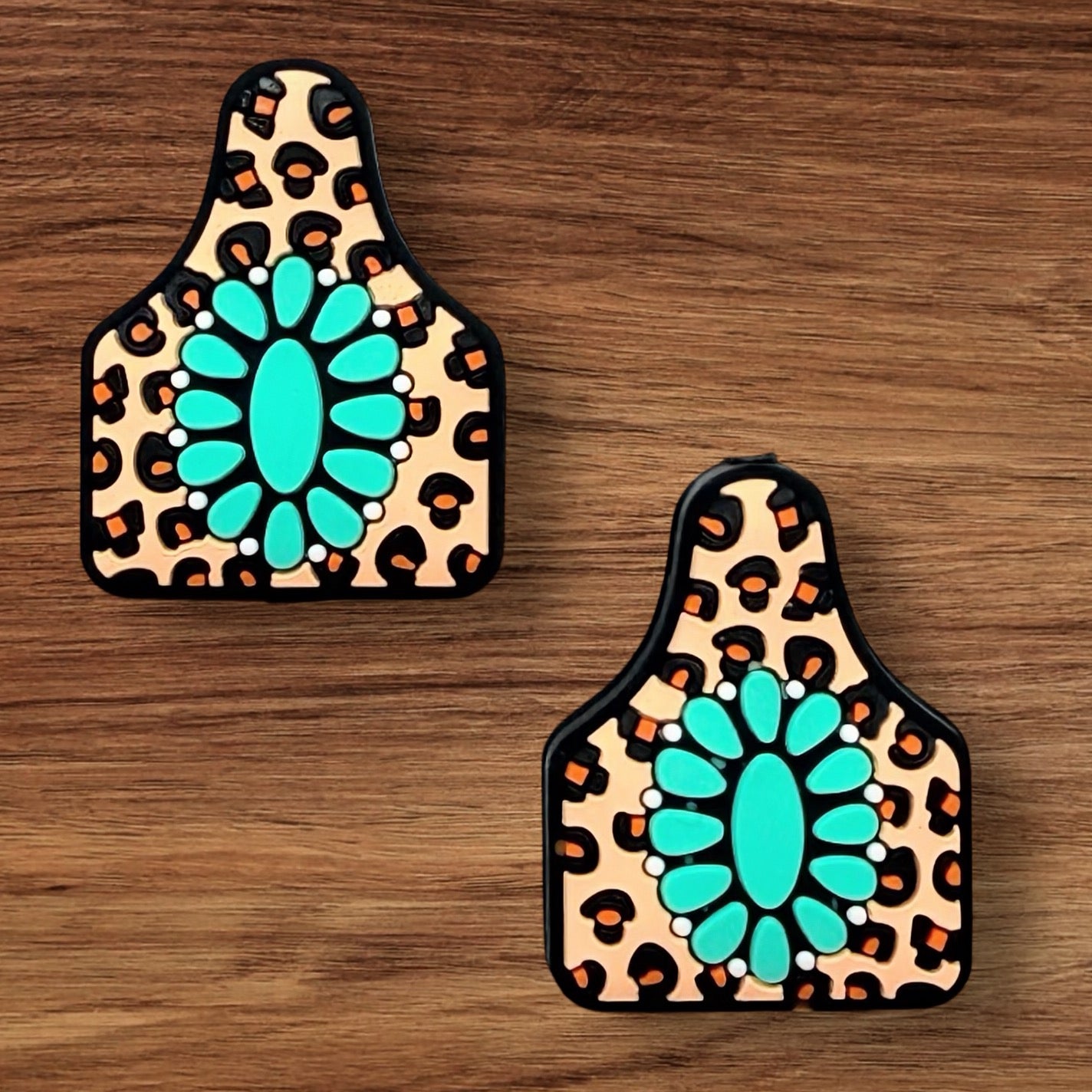 Leopard Turquoise Cow Tag Focal