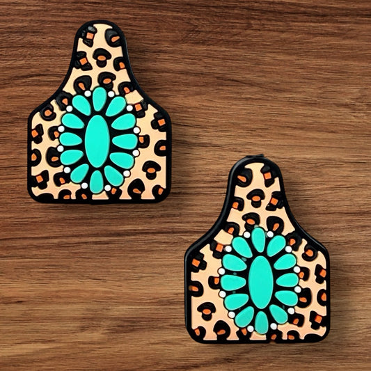 Leopard Turquoise Cow Tag Focal