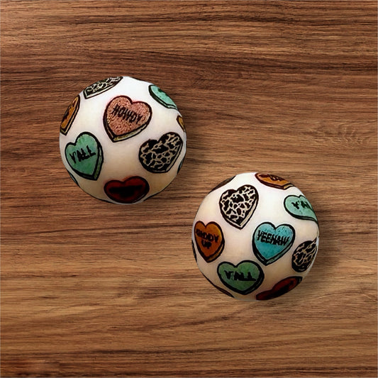 15mm Western Hearts Silicone Bead