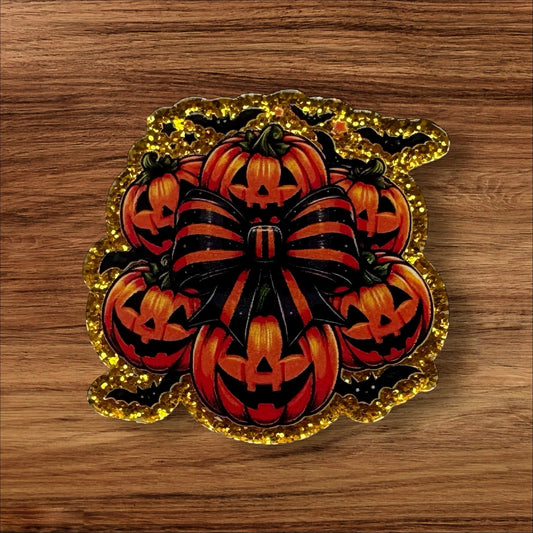 Pumpkins With Bow Acrylic Flatback