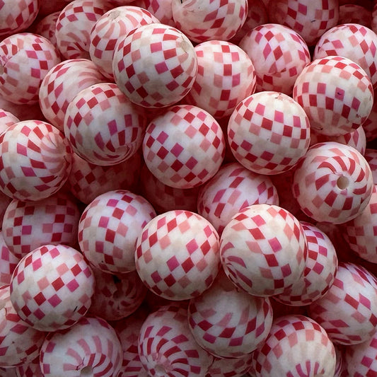 15mm Pink Checkered Silicone Bead