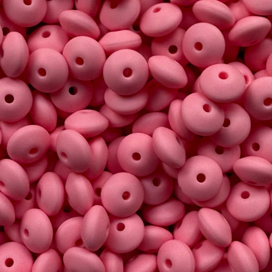 12mm Pink Silicone Lentil Bead
