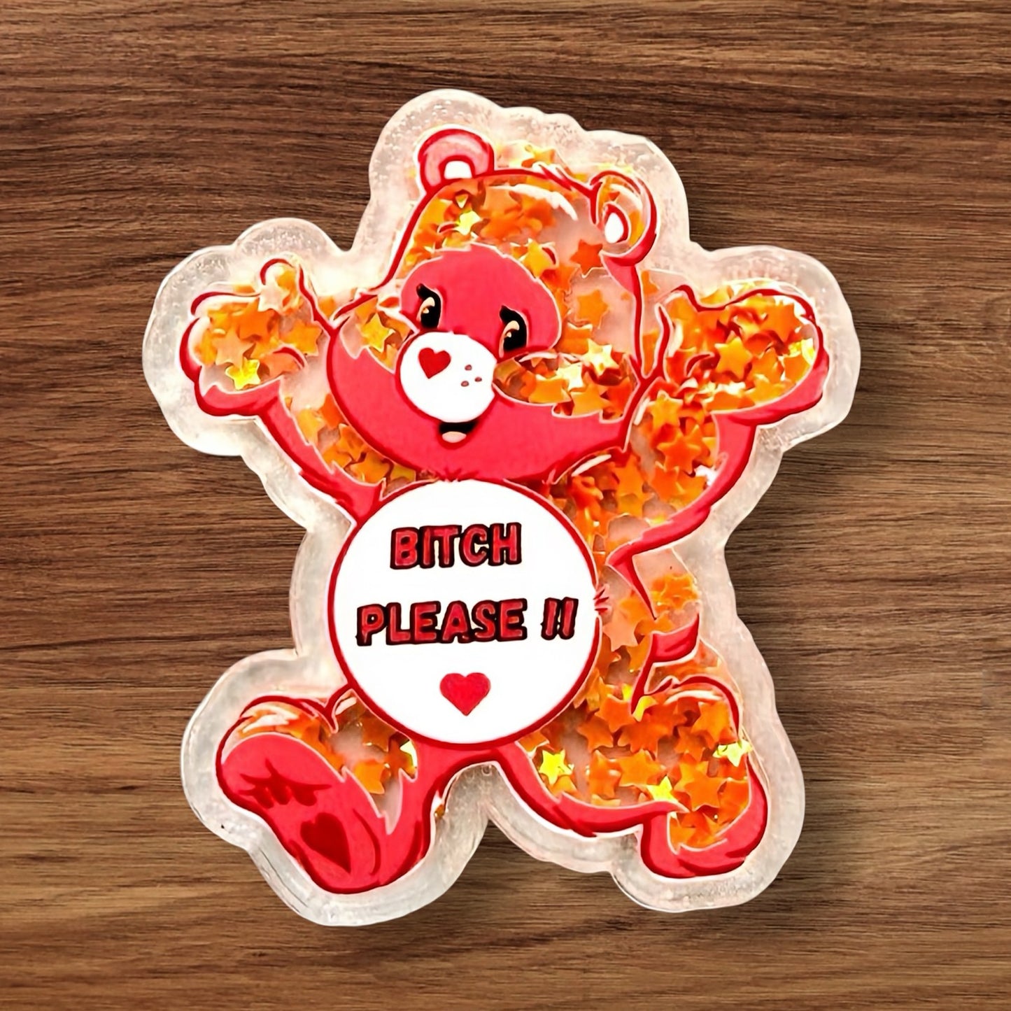 Orange Swear Bear Shaker Flatback
