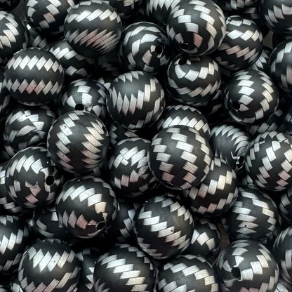 15mm Silver & Black Chevron Silicone Bead