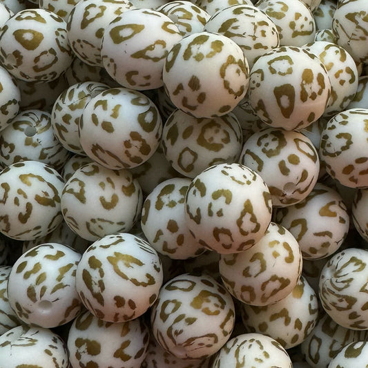 15mm Dark Gold Leopard Print Silicone Bead