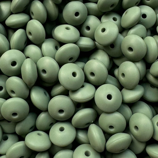 12mm Tile Green Silicone Lentil Bead