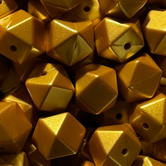 14mm Gold Metallic Silicone Hexagon Bead