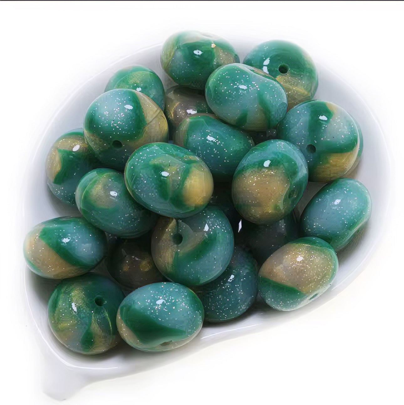 14mm Emerald & Gold Swirl Jelly Abacus Bead