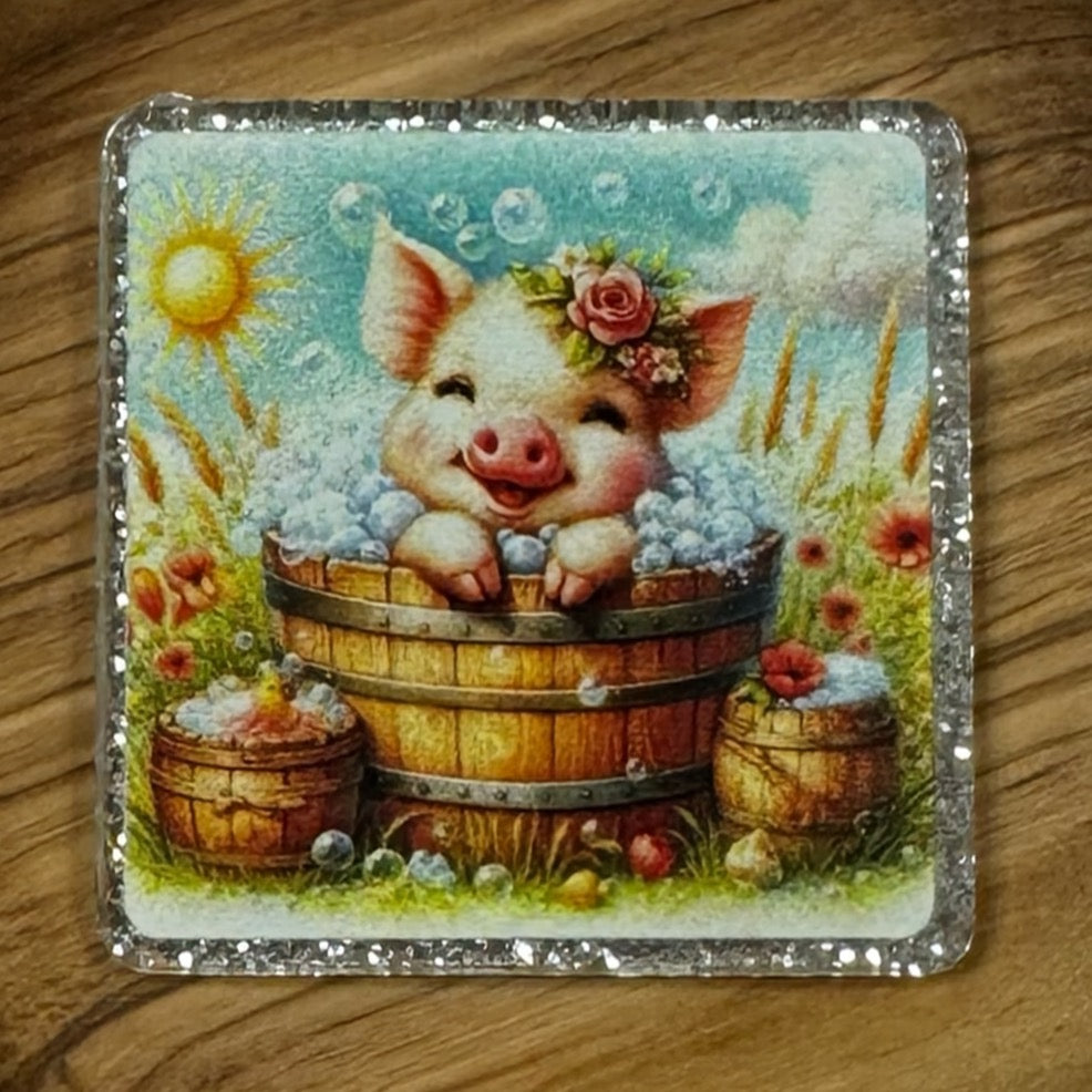 Pig In Barrel Acrylic Flatback