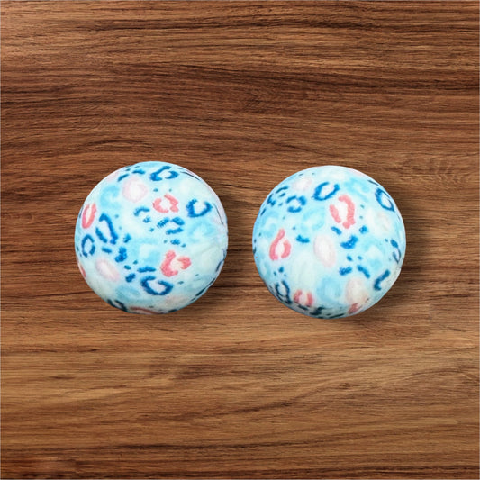 15mm Blue Animal Print Silicone Bead