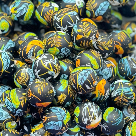 15mm Tropical Palms Silicone Bead