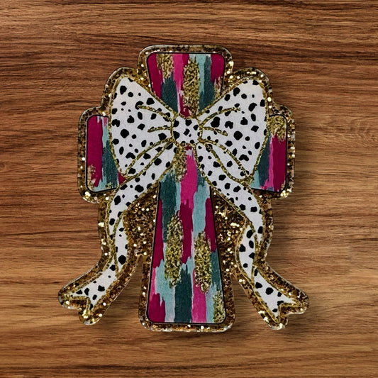 Cross With Bow Acrylic Flatback