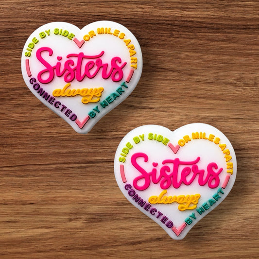 Sisters Always White Heart Focal