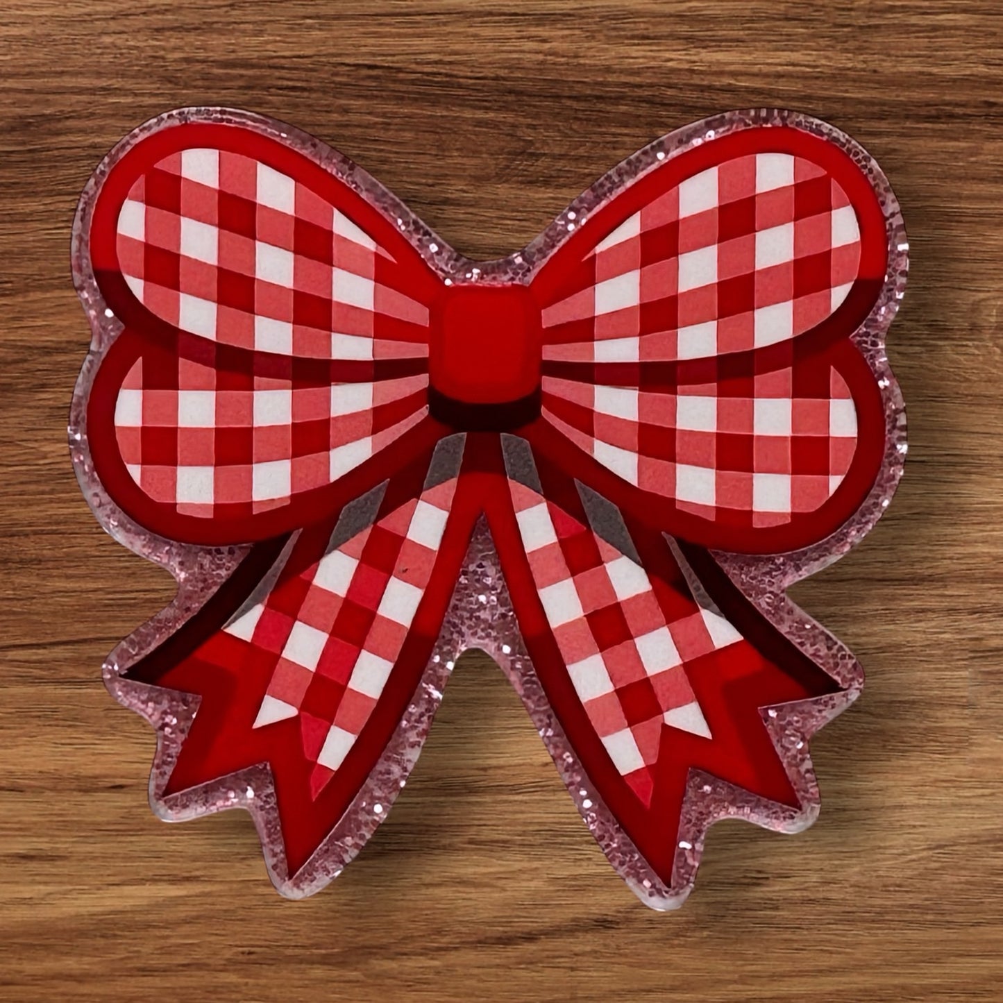Red Plaid Bow Acrylic Flatback