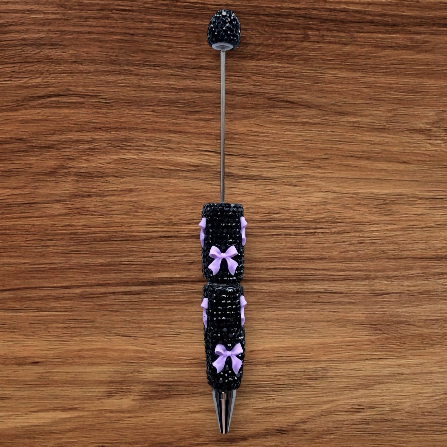 Black Rhinestone With Bows Beadable Pen