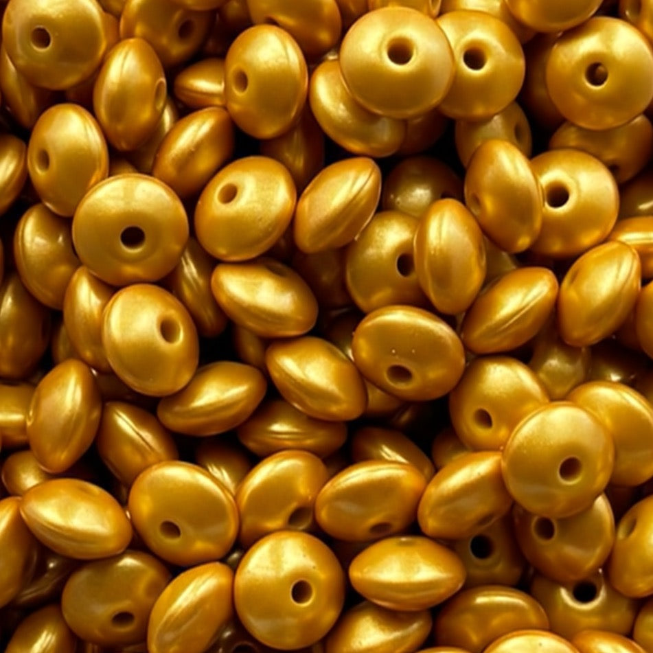 12mm Yellow Gold Metallic Silicone Lentil Bead