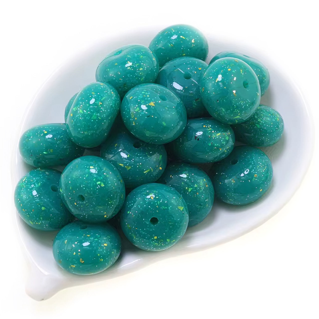 14mm Teal Glitter Jelly Abacus Bead