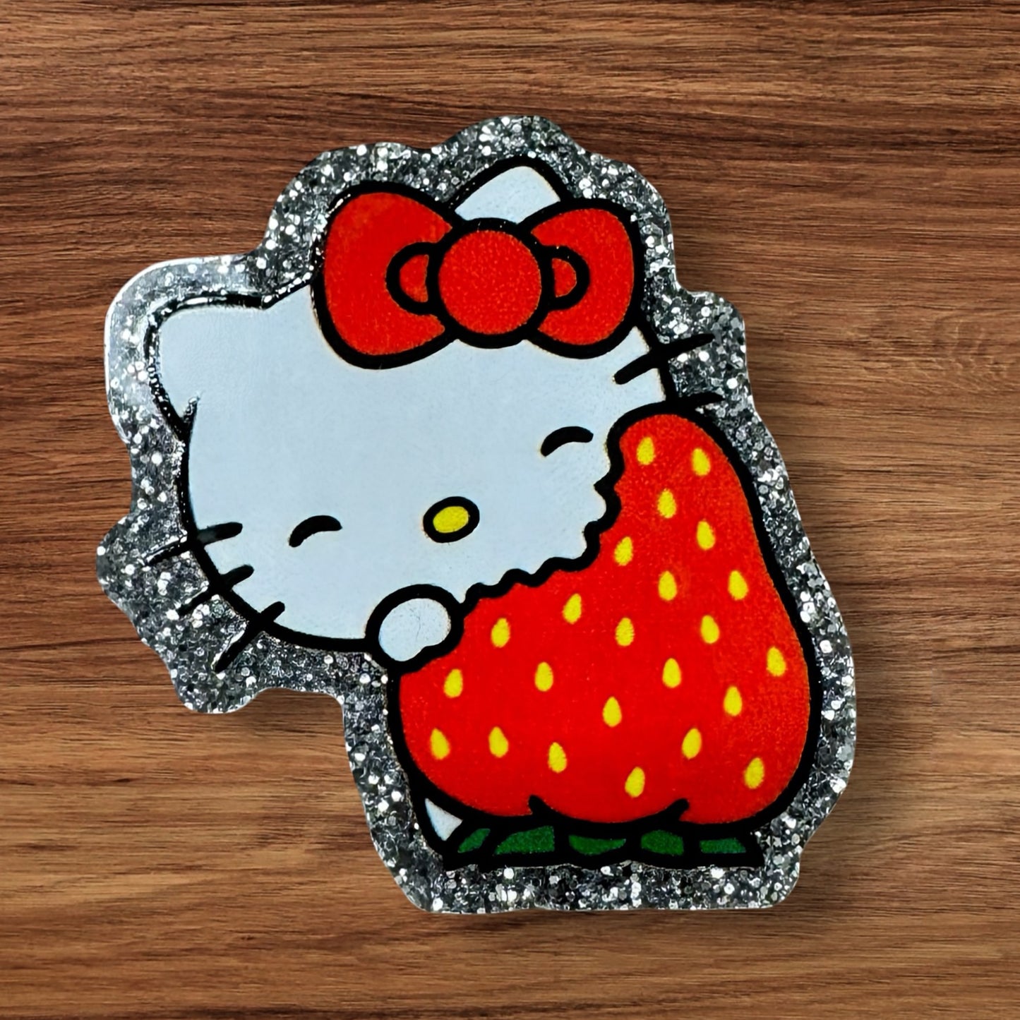 Kitty With Strawberry Acrylic Flatback