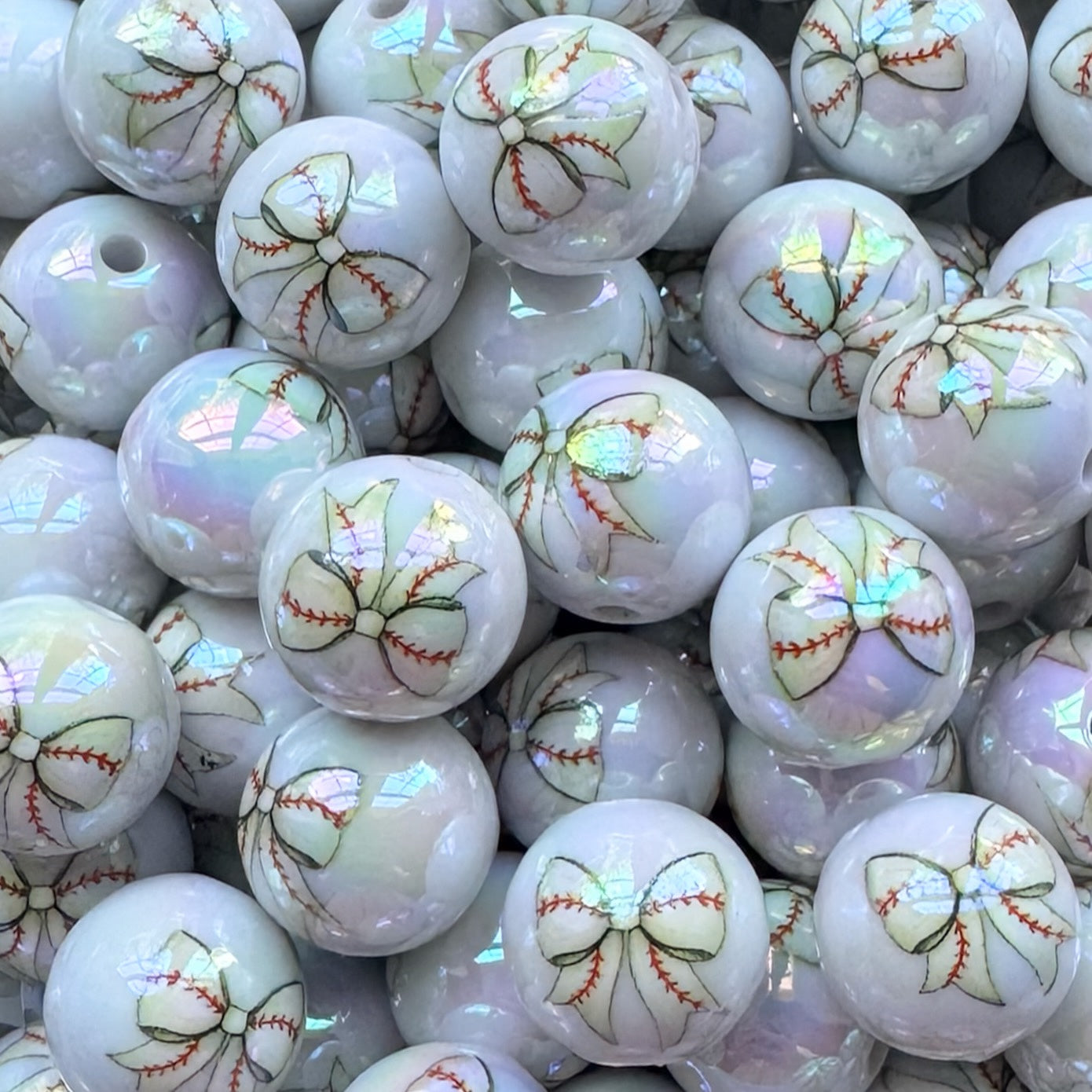 16mm Baseball Bow Acrylic Bead