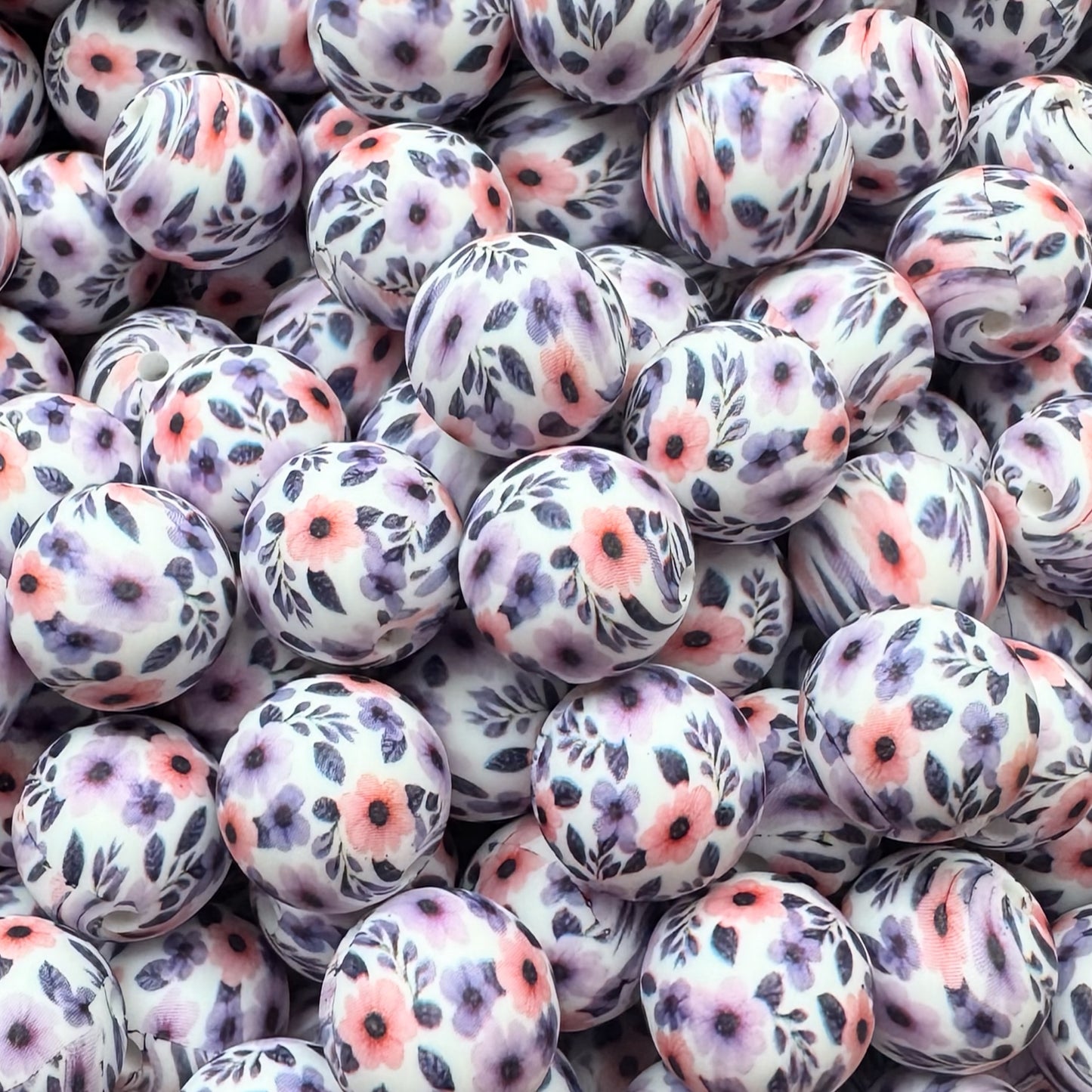 15mm Purple Meadows Silicone Bead
