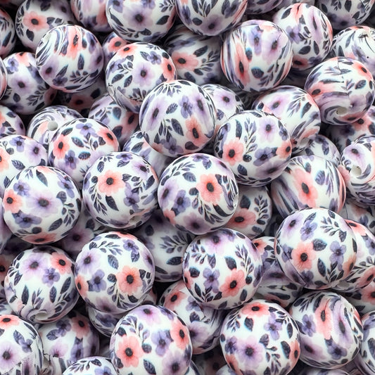 15mm Purple Meadows Silicone Bead