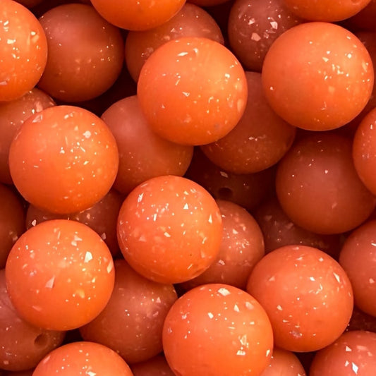 15mm Orange Glitter Silicone Bead