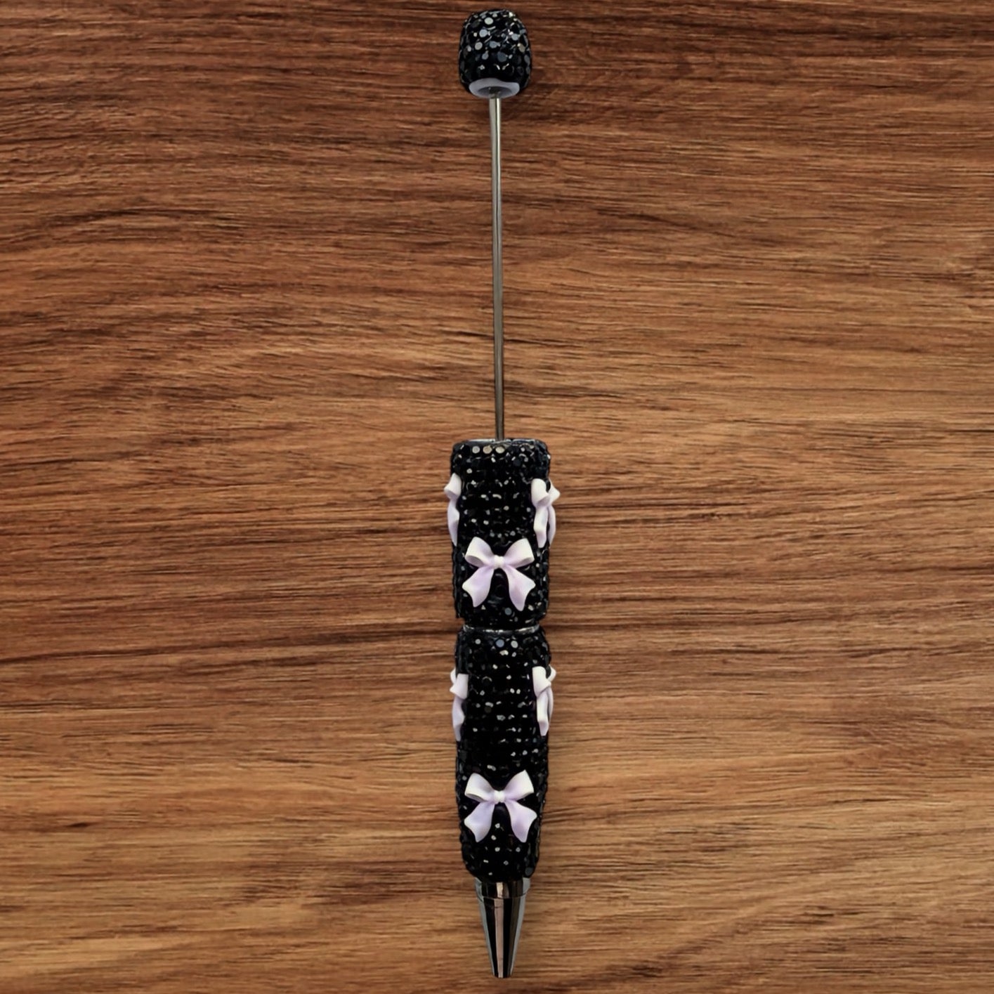 Black Rhinestone With Bows Beadable Pen