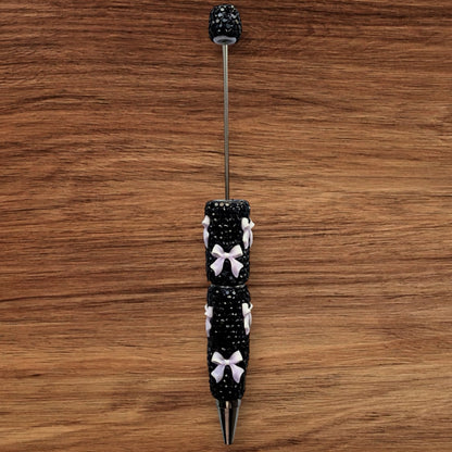 Black Rhinestone With Bows Beadable Pen